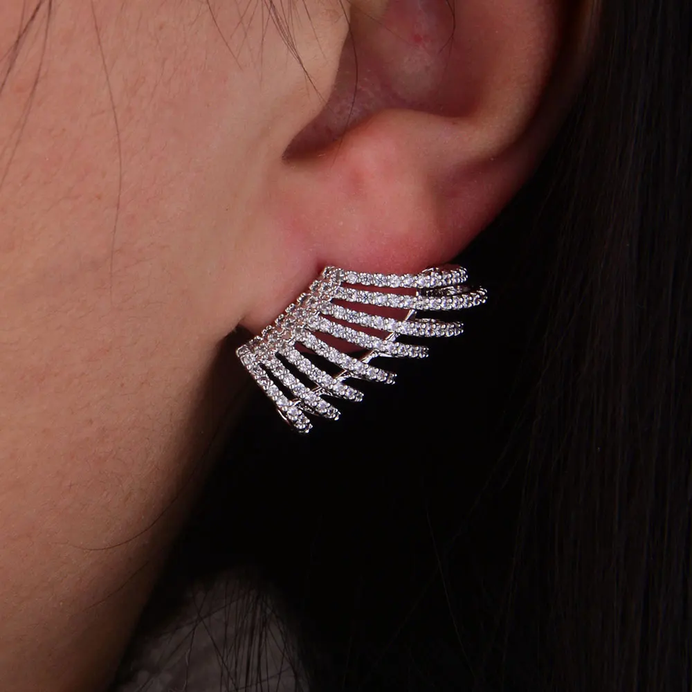 GODKI роскошный полный кубический цирконий CZ обручение Свадебная вечеринка ночной клуб Серебряный статмент альпинист серьги