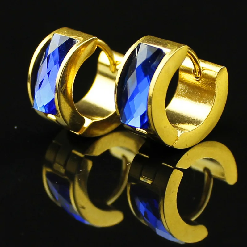 New Fashion Blue Crystal Stainless Steel Stud Earrings 2017 F Studs