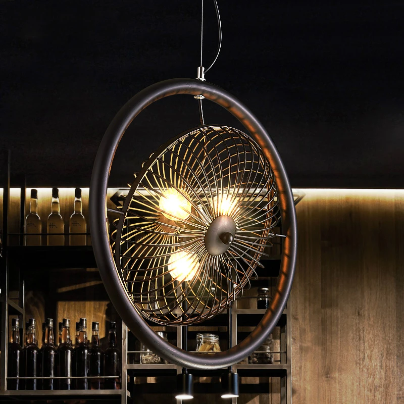 

Retro industry fans pendant lights for Restaurant Bar Cafe cage industrial imitation bronze 3 heads Iron Fan pendant lamps ZA