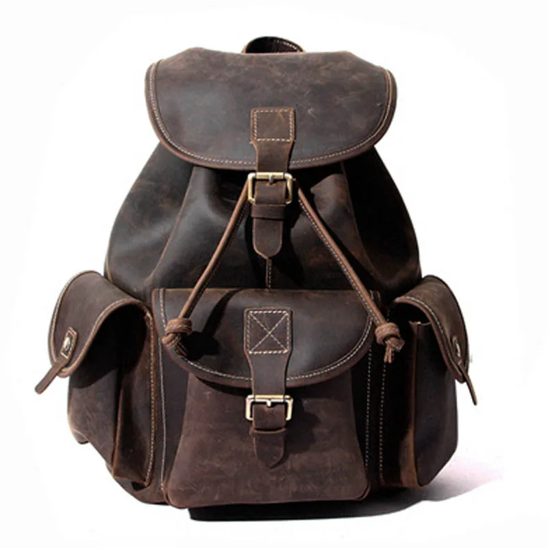 

YISHEN Unisex Vintage Fashion Backpack Crazy Horse Genuine Leather Women Men Travel Backpack School Bags For Teenager MS8891