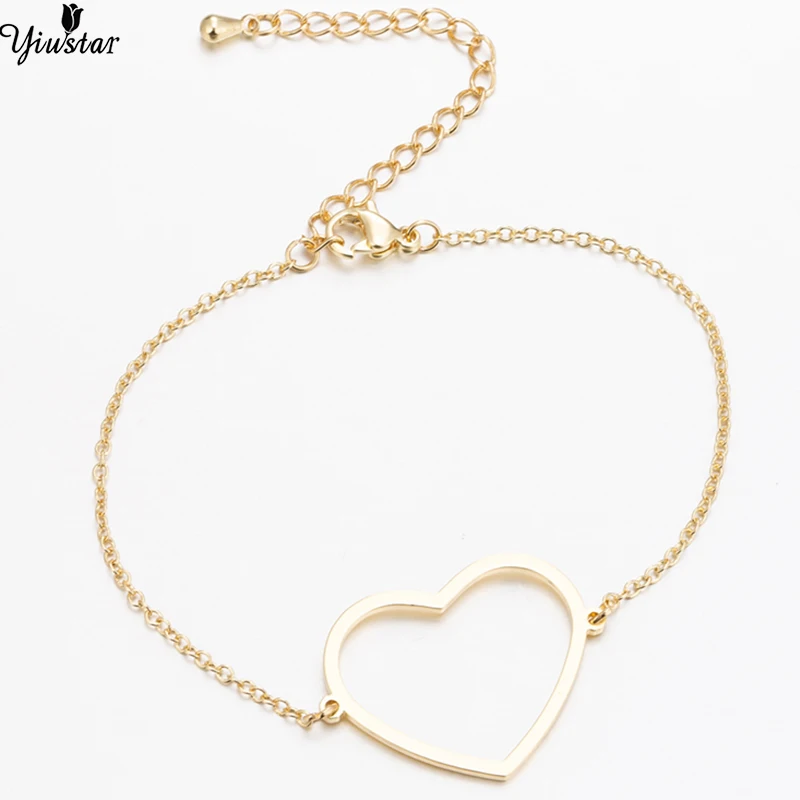 

Yiustar Trendy Hollow Love Heart Bracelet Stainless Steel Women Bracelets Cute Heart Pendant Long Chain Bangles Women Jewely