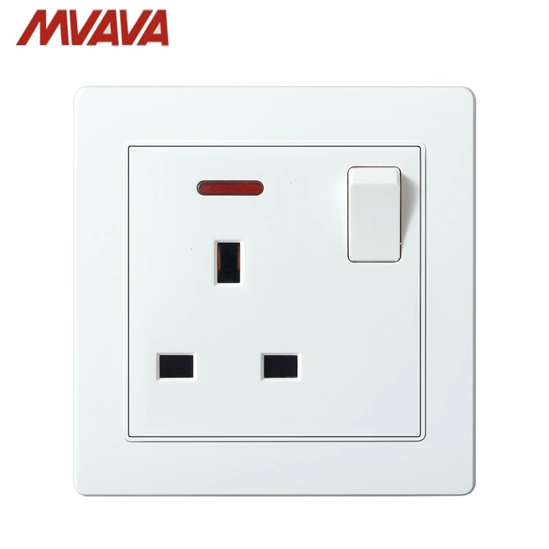 

MVAVA UK 13A Wall Socket United Kingdom Standard Switched 13A Electric Outlet Plug 1 Gang 110-250V With light Free Shipping