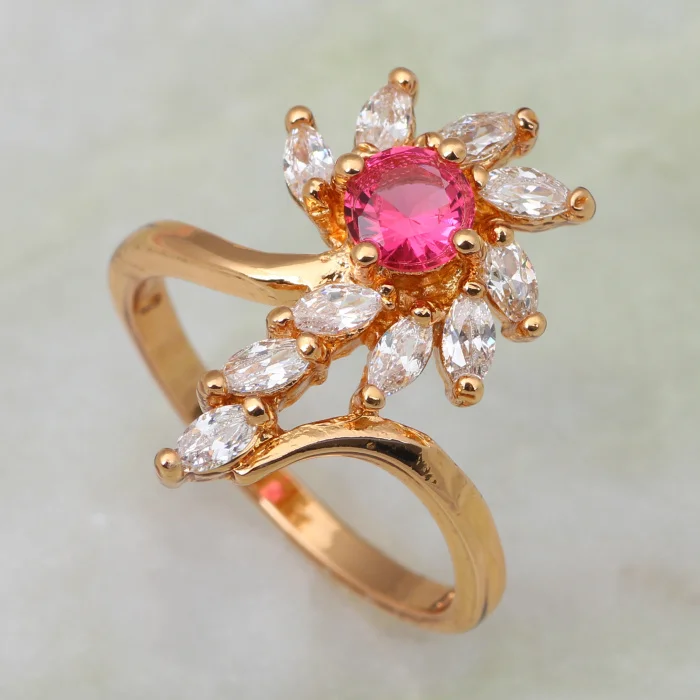

Christmas Wholesale square Red cubic zirconia 18K Yellow Gold Plated Rings R128 Fashion jewelry