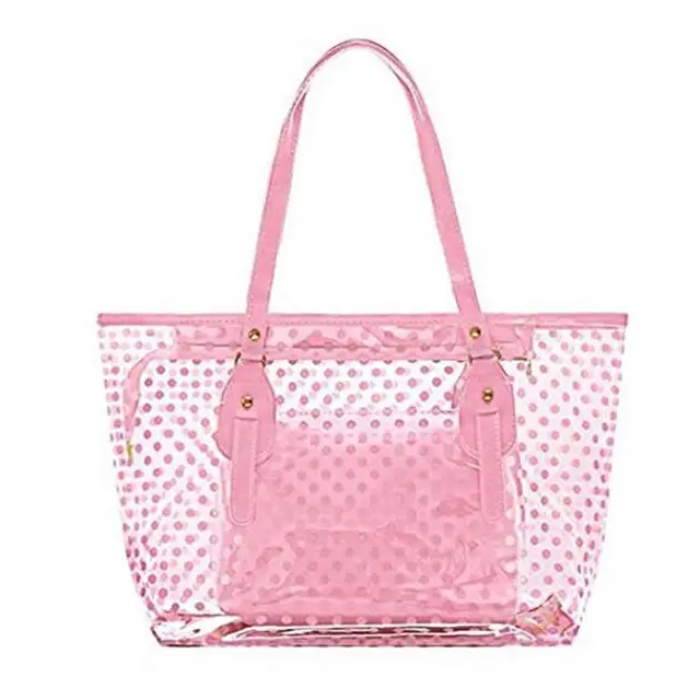 Best Offers Waterproof Clear Beach Tote Bags Transparent Jelly PVC Zipper Dot Shoulder Handbags Hand Bag For Women Female Ladies Fashion Bag