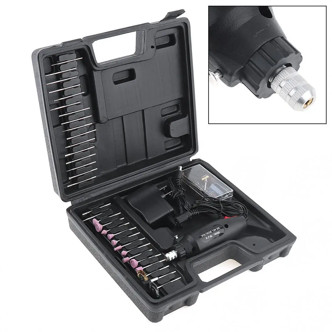 

60pcs/set 110 / 220V DC12V Rechargeable Electric Grinder with Various Wheelhead and Steel Wire Brush for Polishing