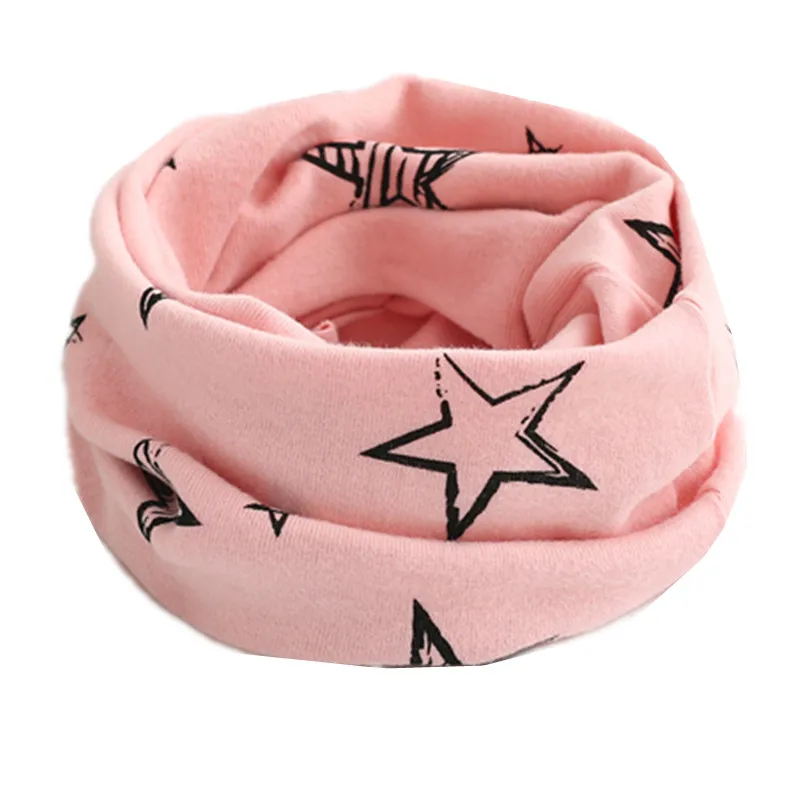 Осенне-зимний хлопковый шарф для маленьких девочек, шапка, принт со звездой, совой, мальчик, наборы шарф шапка, детский теплый воротник, мультяшный детский набор шапки и шарфа - Цвет: pink scarf
