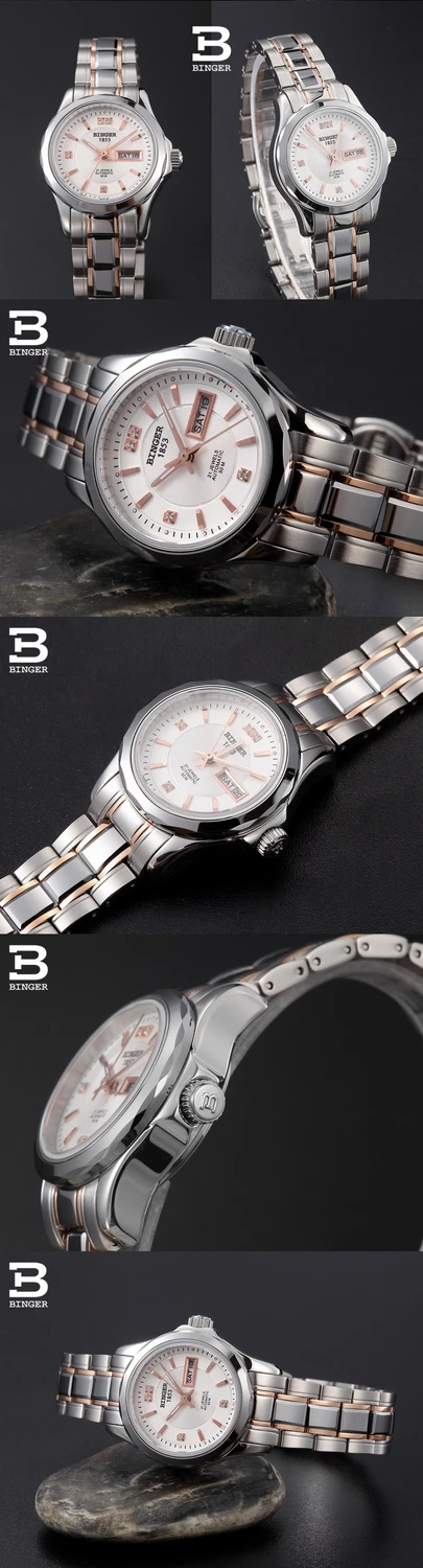 Оригинальные роскошные швейцарские Бингер Брендовые мужские автоматические механические сапфировые женские часы водонепроницаемые полностью стальные