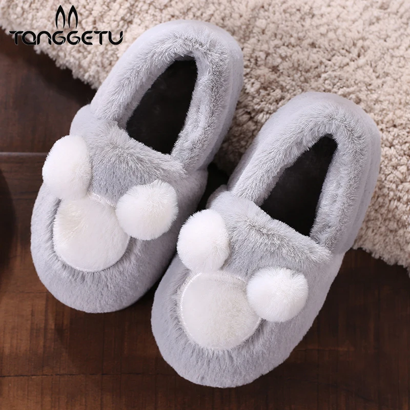 

Tanggetu 2018 Autumn Winter Warm Cotton Slippers Kids Boy Shoes Low Cartoon Cute Plush Woollen Black Pink Thickening Girls Shoes