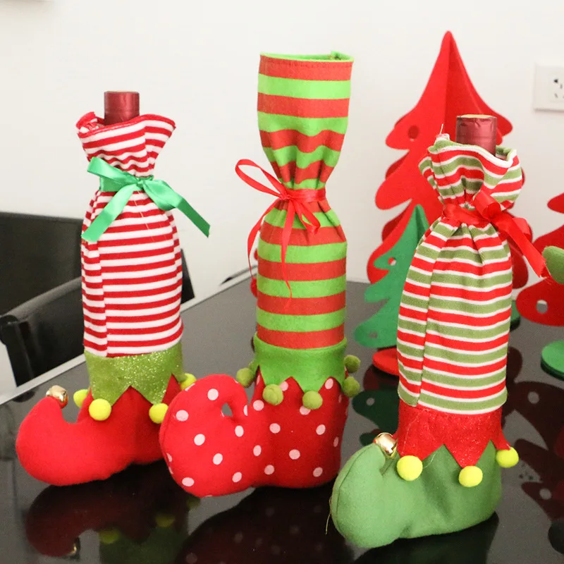 Image 3Pcs   Lot Creative Personality Elf Wine Bottle Set Christmas Decoration Holiday Festival Gift Bag Christmas Ornament Wholesale