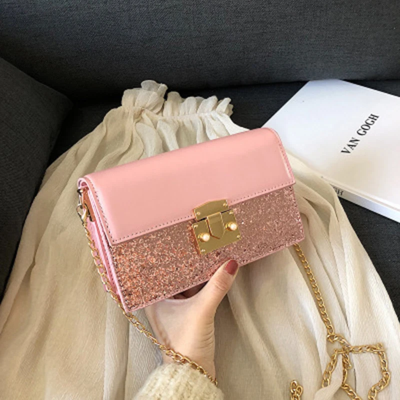 

explosion models personality multi-function fashion small square bag sequin chain texture lock single shoulder Messenger bag