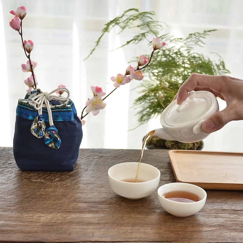 TANGPIN белый керамика чай горшок gaiwan чашки для пуэр портативный путешествия комплект с clotth сумка