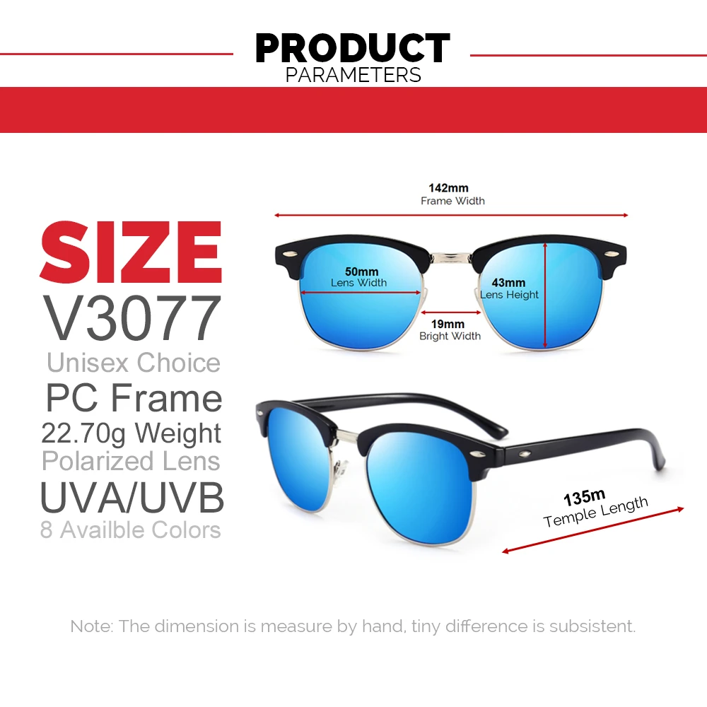 VIVIBEE Classical Square Men Sunglasses Woman Sun Glasses Polarized Man Blue Mirror Lens Driver Top Quality Polarised Shades