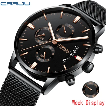 

Top Brand CRRJU Fashion Men Watch Luxury Quartz Watch Men Casual Mesh Steel strip Date Waterproof Sport Watch Relogio Masculino
