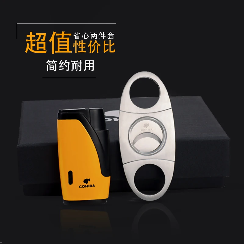 

COHIBA Metal Windproof Two Jet Flame Butane Gas Cigar Lighter Gift Set With Cigar Cutter in Gift Box