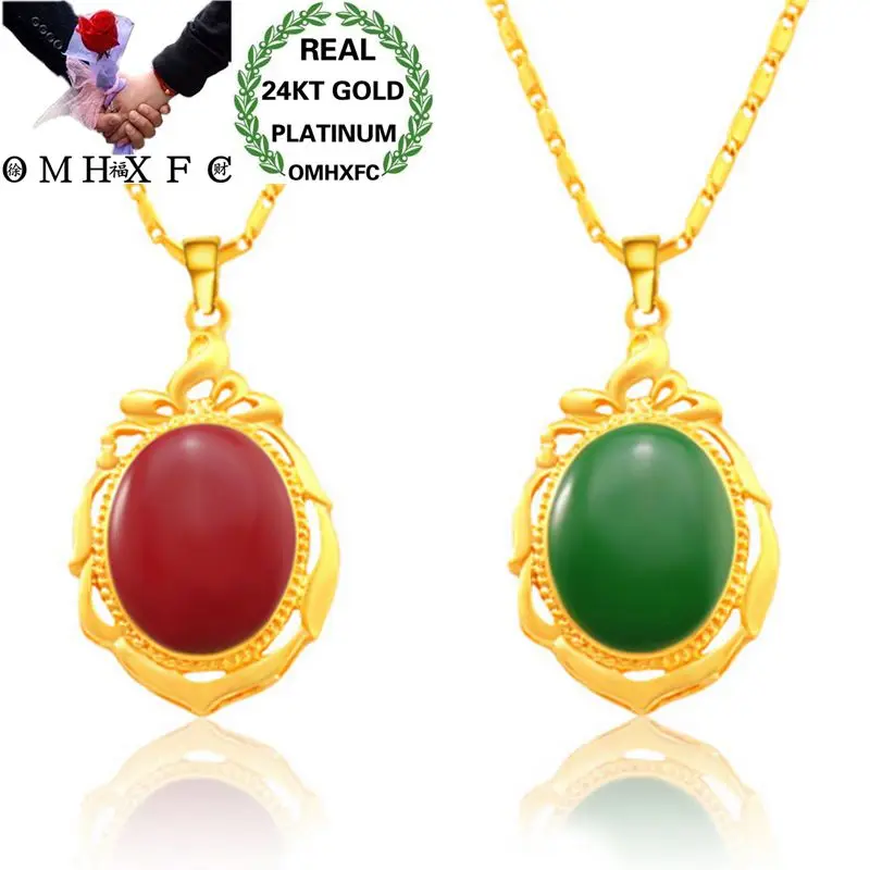 

OMHXFC Wholesale European Fashion Woman Party Birthday Wedding Gift Green Floral Border Drip 24KT Real Gold Charm Pendant PN242
