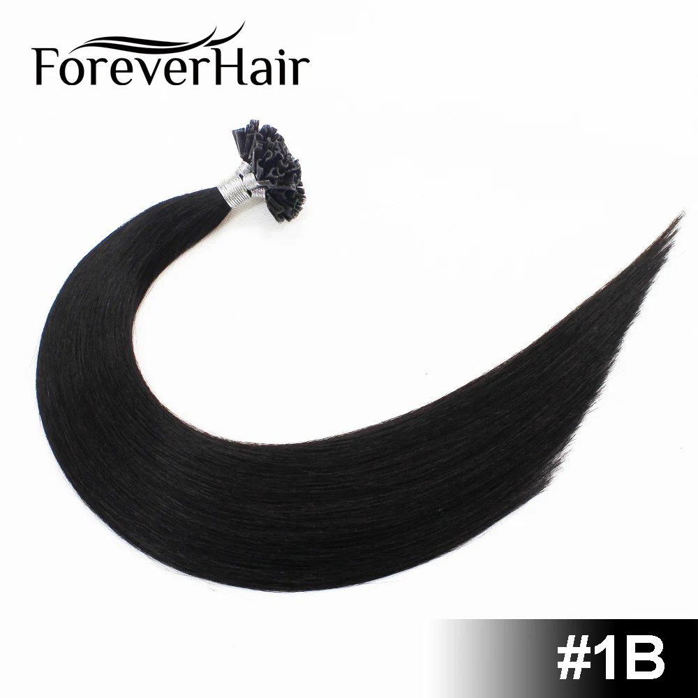 FOREVER HAIR 0,8 г/локон 1" Remy Nail U Tip Prebond Кератин клей человеческие волосы для наращивания темно-коричневый#2 50 прядей прямой Fusion - Цвет: # 1B