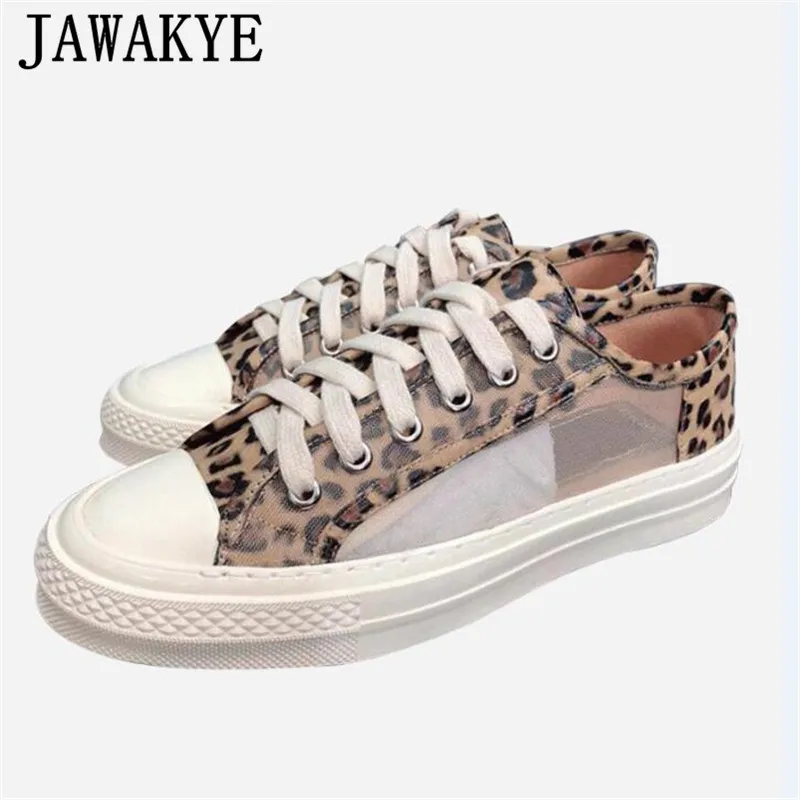 

2019 Spring Casual Leopard Mesh Shoes Women Genuine Leather Lace Up Flat Shoes Fashion Printing Breathable Sports Shoes Woman