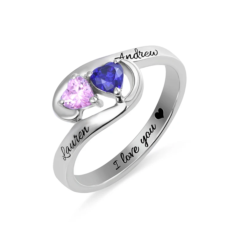 Buy AILIN Engraved Couple Rings Two Heart Birthstones