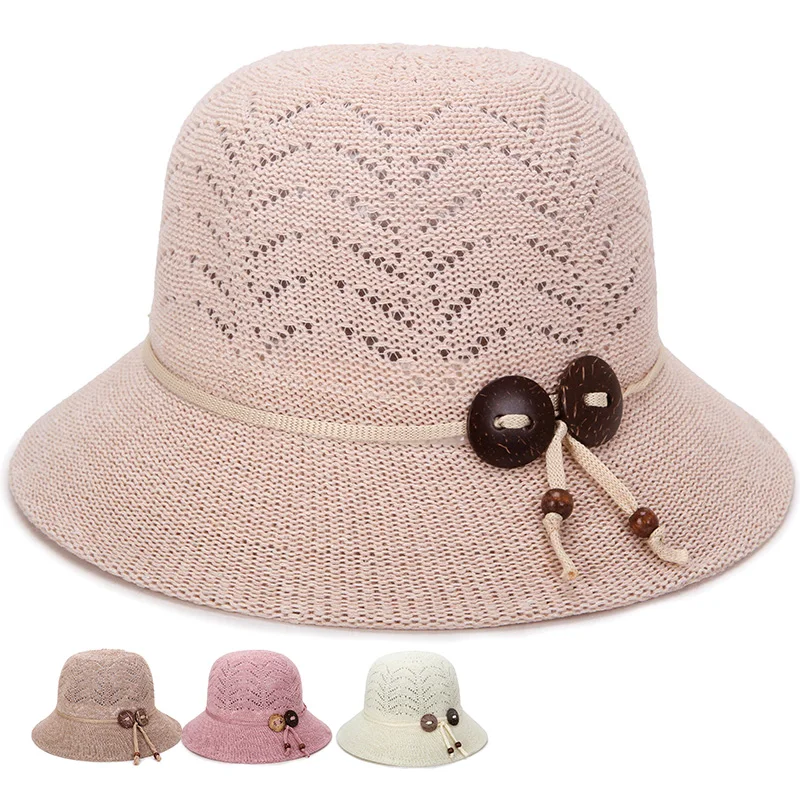 Women Summer Handmade Sun Hat Foldable Hollow Out Straw Striped Weaved