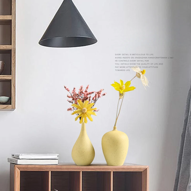 Yellow Porcelain Vases - European Simple Ceramic Vase for Table Decorations, DIY Bottle, Wedding Vases - Small Flower Vase for Home Decor image 3
