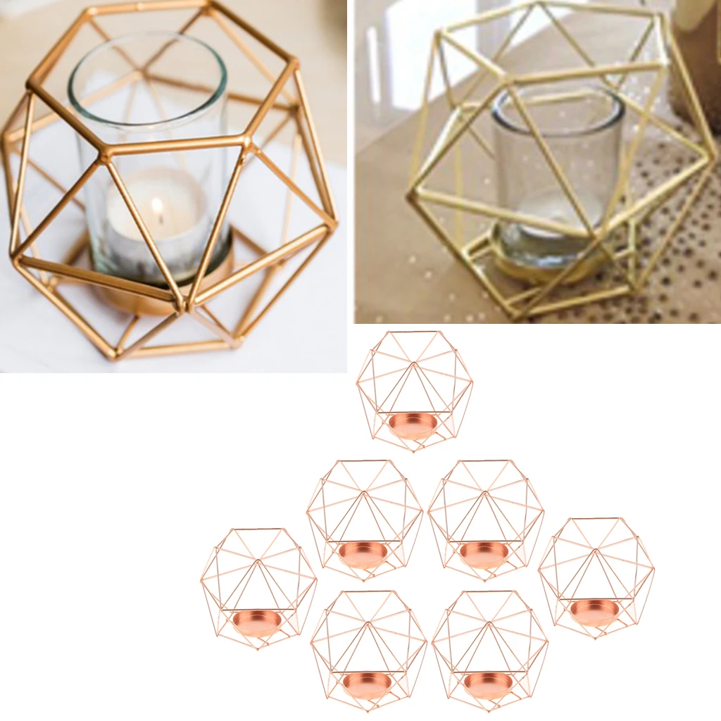 7Pcs 3D Geometrische Kaarshouder Hexagon Geo Frame Thee Licht Kandelaar Kandelaar Lantaarn Voor Home Party Muur Ornament|Kaarshouders| -