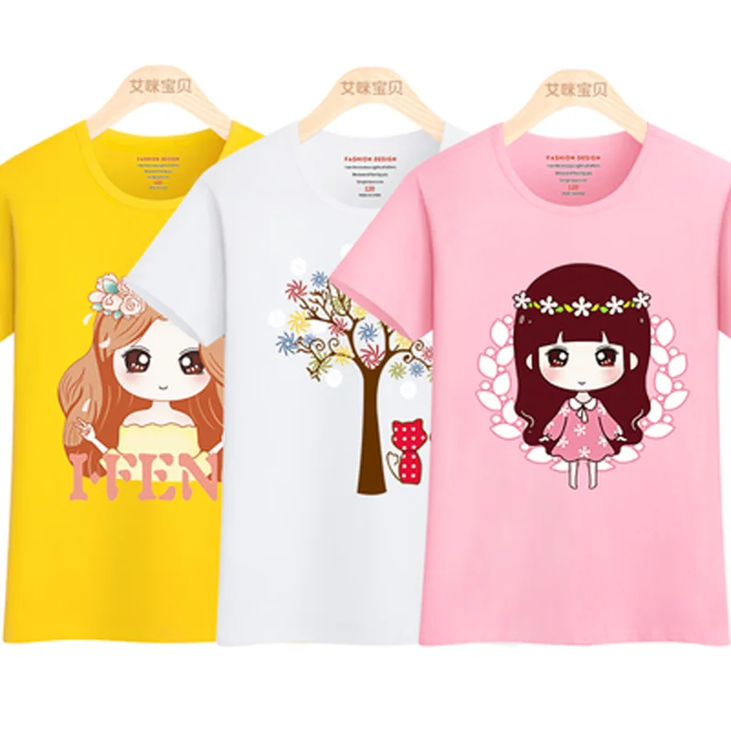 

New Summer Children Girls T-shirts 2019 Kids Cotton Short Sleeve Tees Casual Cartoon Tshirts for Girls Students Tops 100-165