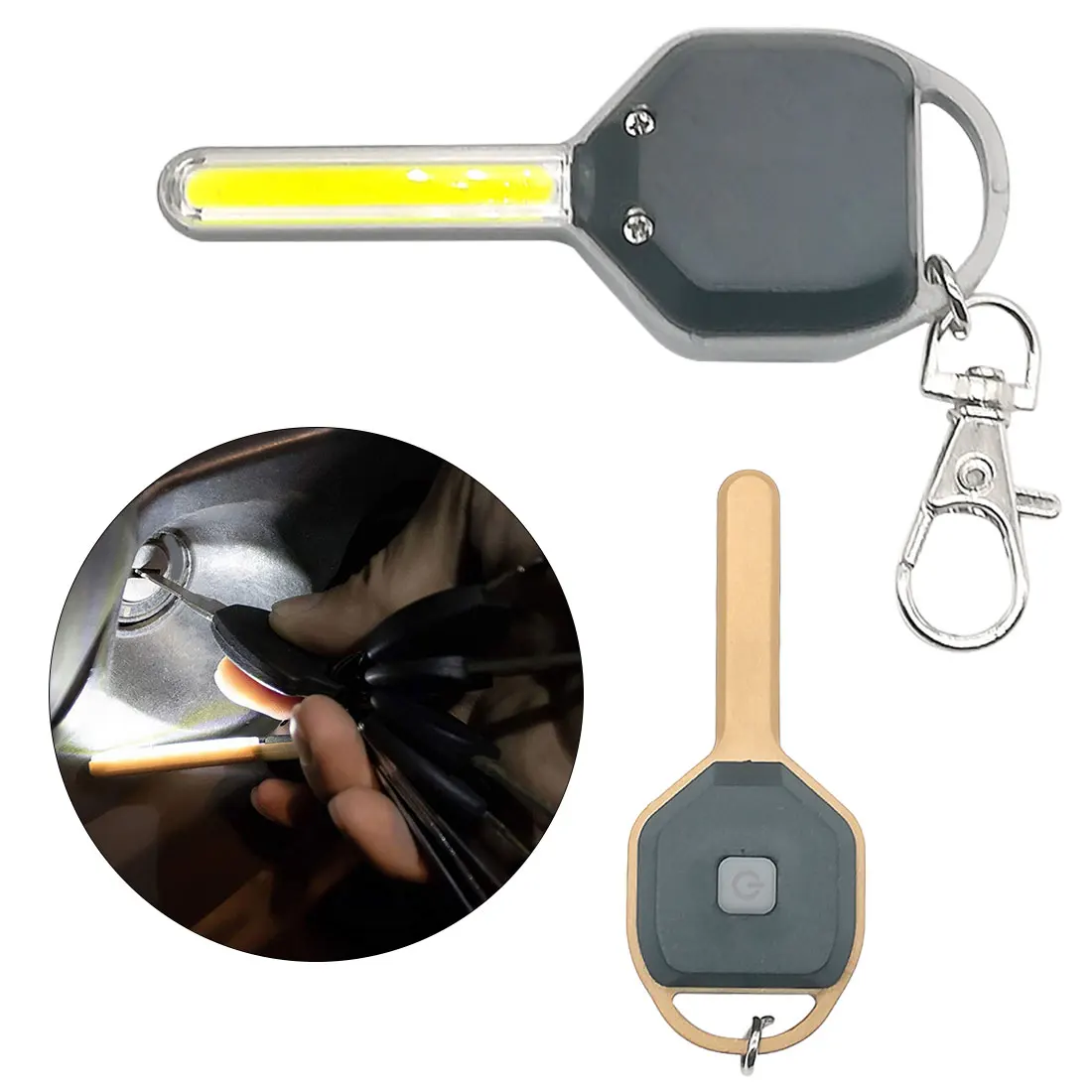 

Smale Size ABS LED Flashlight Light Mini Key Shape Key Chain Ring Keychain Lamp Torch Emergency Camping Night Light