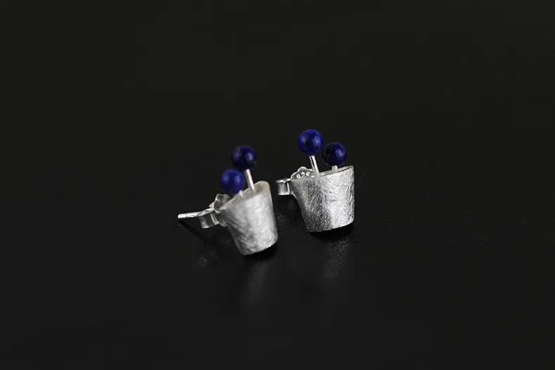 

LiiJi Unique Natural Lapis lazuli Handmade Jewelry Plant Fruits Stud Earrings for Women Nice Gift