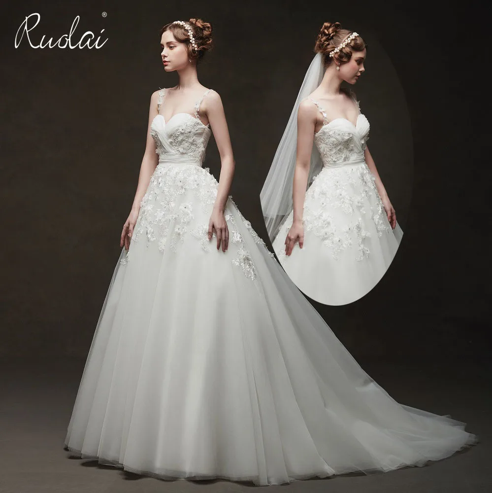 Новый дизайн 3D цветок спагетти ремень линии Свадебные платья с низкой спинкой свадебное платье 2019
