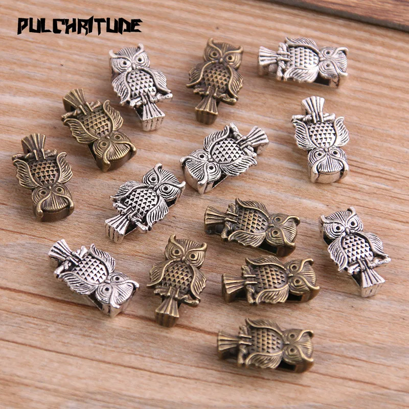 

12pcs Two Color Owl Wheel Spacers Adapters Slider Spacer Jewelry Material Spacers For Jewelry Making For 10mm Leather Cord