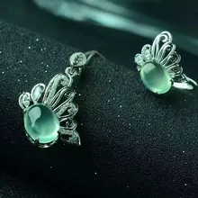 Натуральный Зеленый Пренит Ювелирные наборы драгоценных камней натуральный драгоценный камень Кольцо Кулон Серьги 925 серебро стильные бабочки женские вечерние ювелирные изделия
