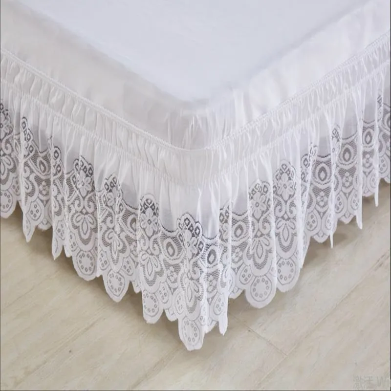 Free shipping lace princess without bed surface elastic band bed skirt twin full queen king size 37cm height bedspread