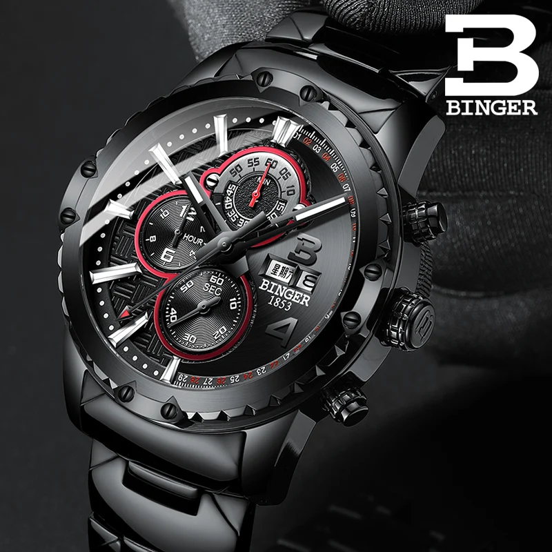 

2019 BINGER Top Brand Luxury Chronograph Date Mens Watches Military Sport Male Clock Steel Strap Business Wrist Quartz Men Watch
