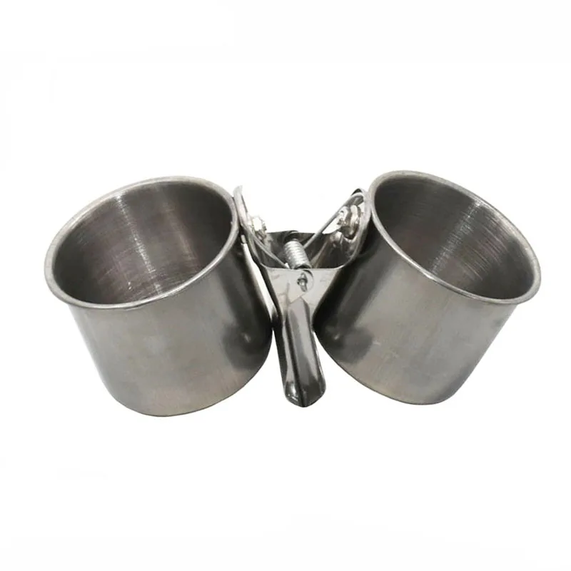 1pcs Bird Supplies Bird Feeder Cups Food Water Feeding Double Cups With Clip Stainless Steel Parrot Cage Stand