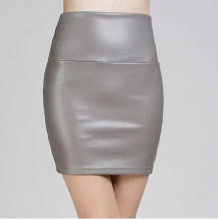 Модная женская юбка из искусственной кожи Юбки с высокой талией облегающие тянущиеся короткие юбки-карандаш 22 цвета - Цвет: light grey