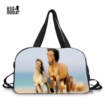 

HUE MASTER Men Travel Bags Carry On Luggage Horse Printing Duffle Bag High Capacity Canvas Travel Bag Women With Shoes Pocket
