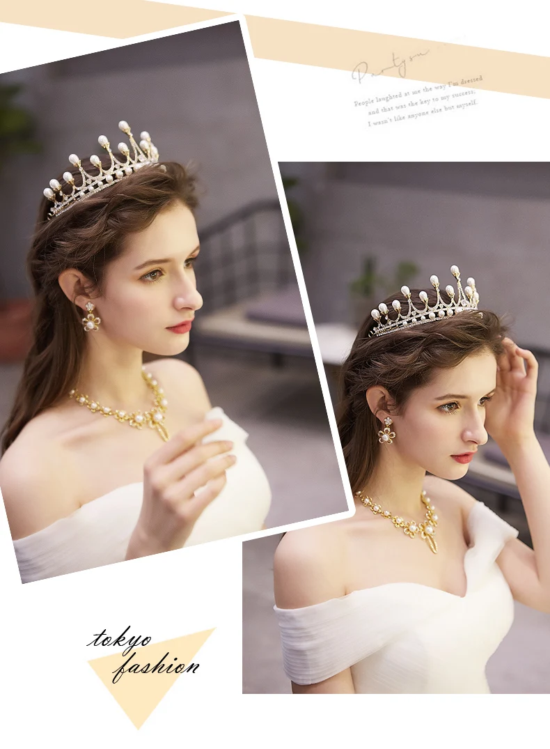 HapiBuy Bridal Wedding Jewelry Set Necklace Earrings Rhinestone Tiaras Crown (6)
