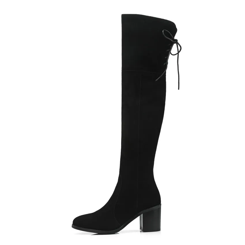 2019 Plate Grand Carré Noir D'hiver Haut Talon Genou Le 39 forme Taille Chaussures Mode 34 Bottes Sur Qutaa Suède De Femmes Vache dqdTZ1P