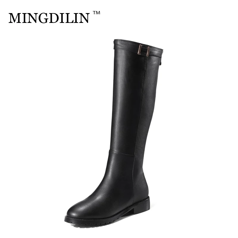 

MINGDILIN Winter Warmth Comfort High Boots Modern Stylish Buckle Decoration Daily Leisure Large Size Black Women Shoes 33cm-43cm