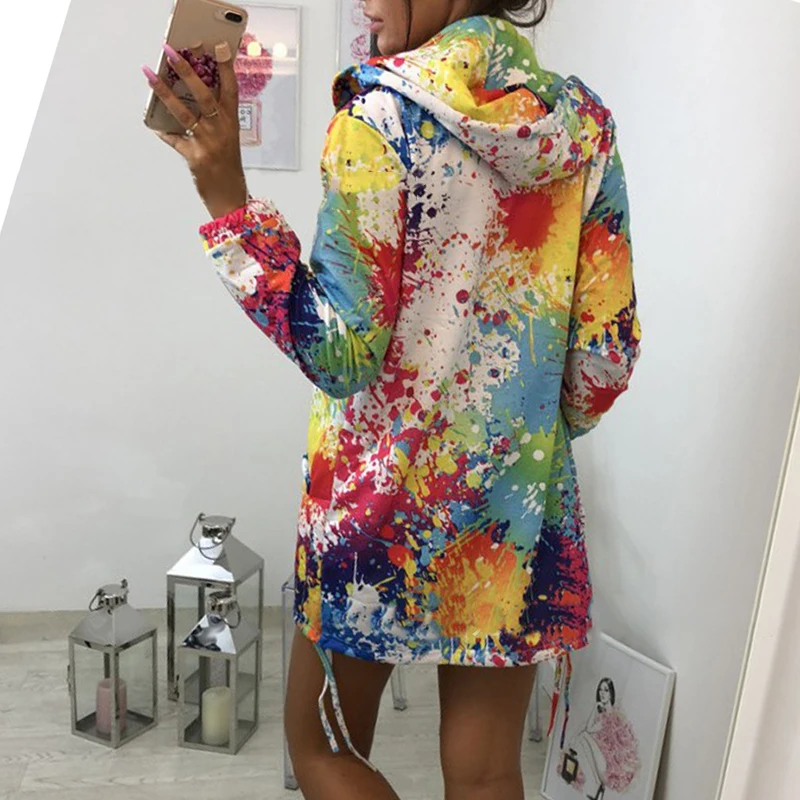 Women Autumn Winter Plus Size Printed Jacket Female Hooded Cashmere Cardigan Sweater Hoodies Coat Ladies Zipper Fashion Tops