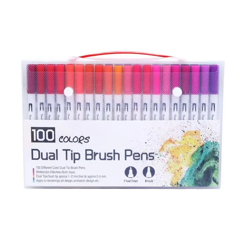 100 шт цветные тонкие кончики, ручки с двумя кончиками, фломастеры, ручки для рисования, акварельные маркеры, школьные принадлежности - Цвет: 100 Colors White