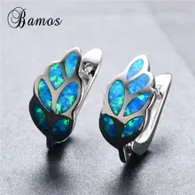 Bamos, уникальные серьги-гвоздики в форме листа с голубым огненным опалом для женщин, богемные, 925 пробы, наполненные серебром, для помолвки, вечерние, лучшие подарки