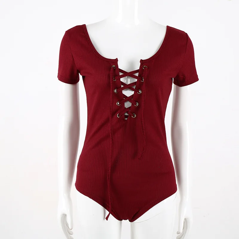 New arrived sexy Bodysuits women Short Sleeve Ribbons Bodycon Jumpsuits Bandage knitted Overalls winter clothes fall 2018