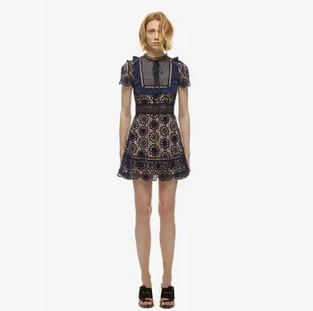 

High-end Self Portrait Dress 2018 Women Summer Floral Lace Hollow Out A-line Elegant Slim Dress vestidos