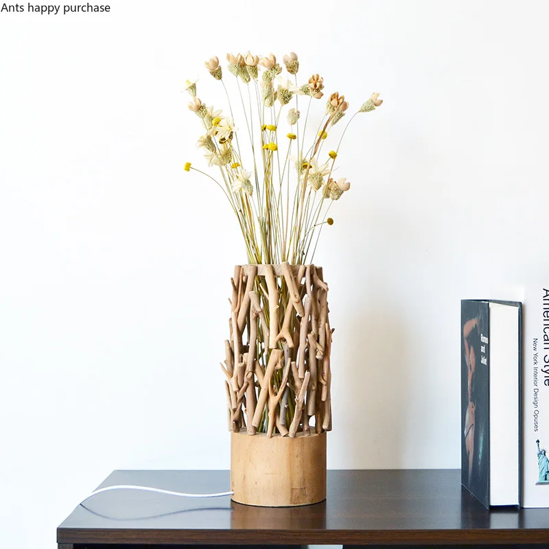 

Wooden Flower Arrangement Table Lamp Nordic Style Home Creative Decoration Bedroom Living Room Flower Arrangement LED Table Lamp