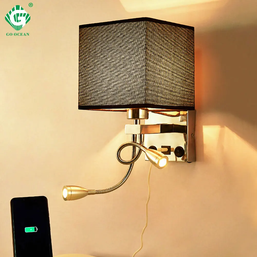 Аппликация Murale светильник E27 лампа USB Настенные Бра Лампа для гостиной спальни ночник Настенный светильник для дома Лофт Декор современный