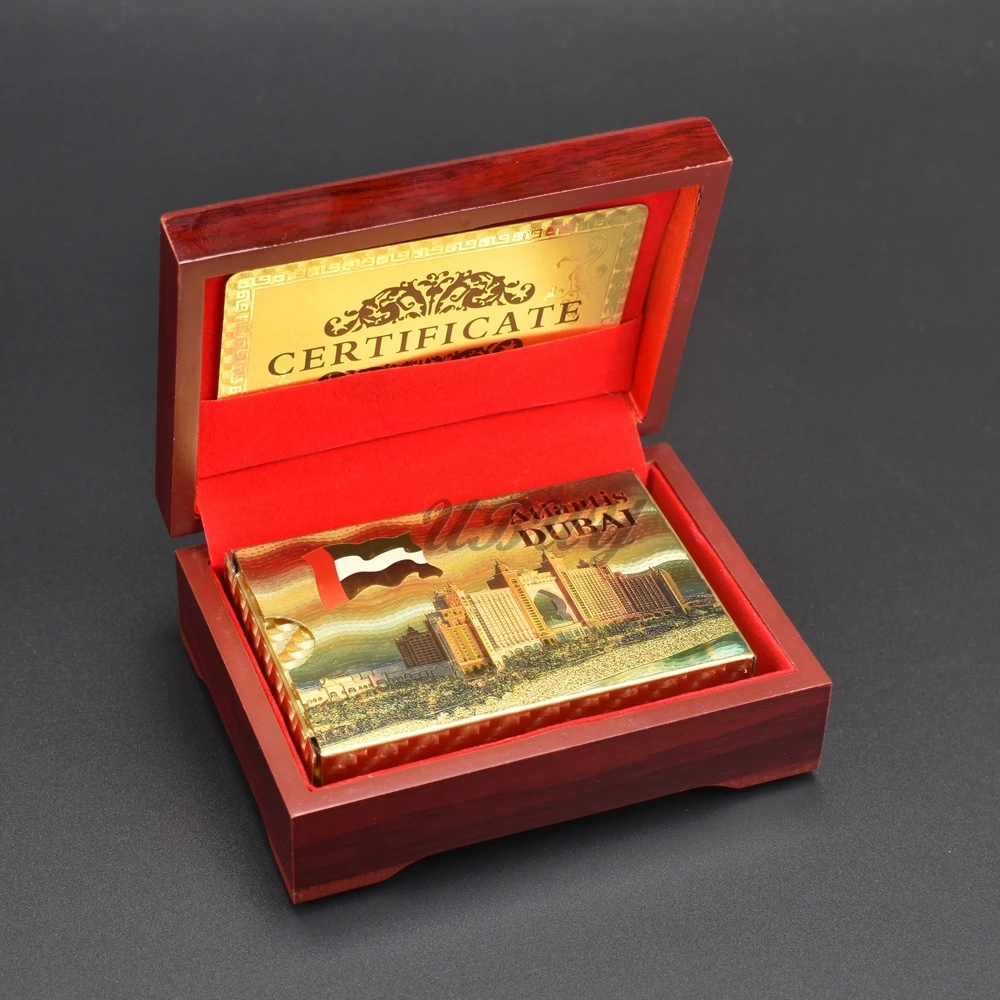 

UBUY Gold Playing Card The Dubai Colorful Poker With Wooden Gift Box