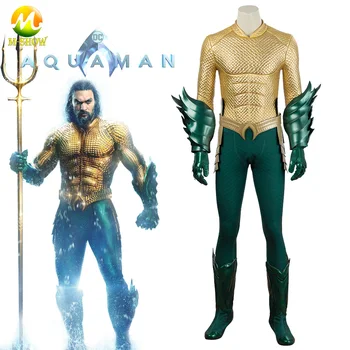 

Aquaman Costume Movie Aquaman Cosplay Arthur Curry Costume Suit Gold Jumpsuit Custom Made Full Set Halloween party bodysuits