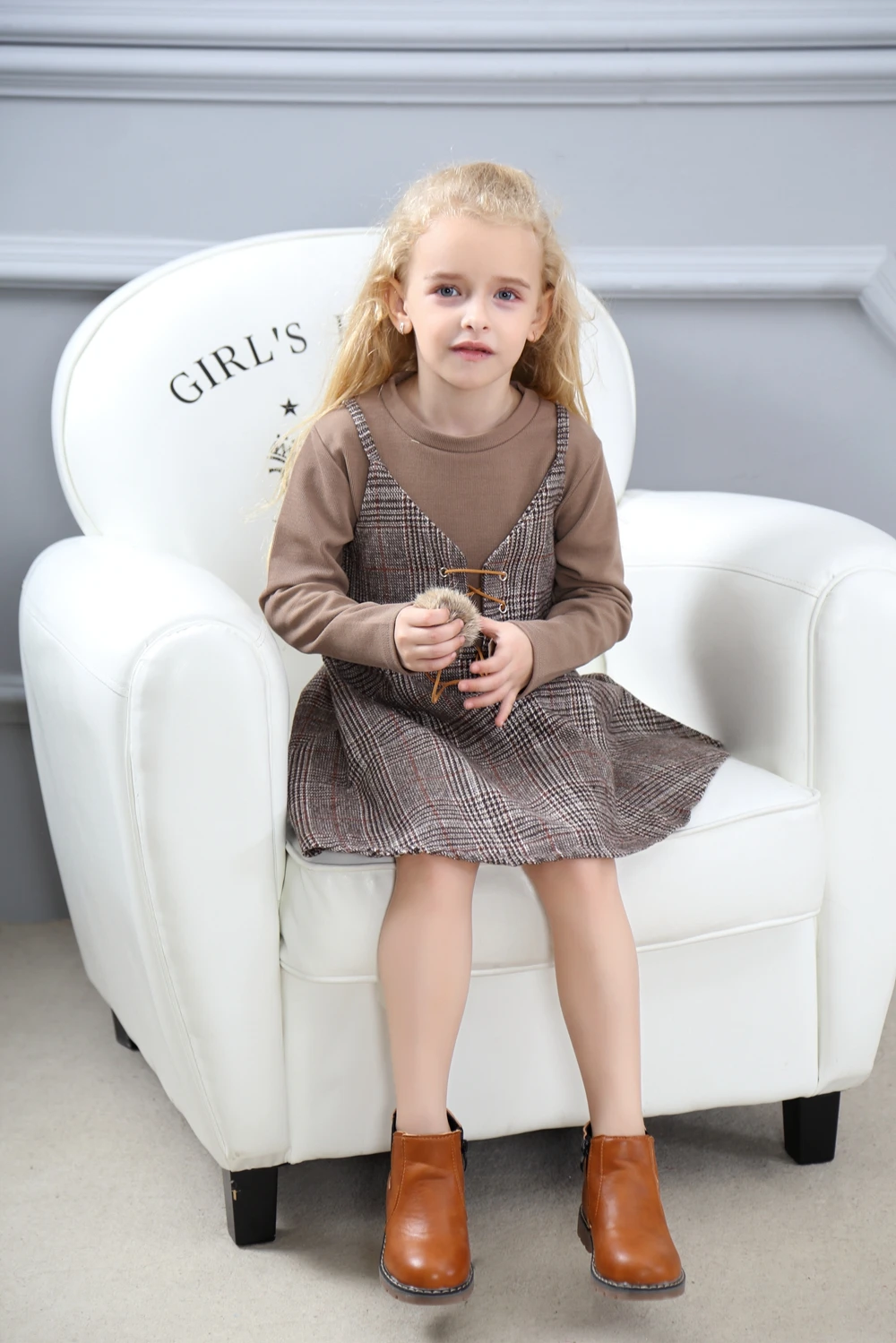 AiLe Rabbit/новая одежда для девочек, платье футболка с длинным рукавом, платье из 2 предметов, сетчатый ремень, уникальный дизайн, модная детская одежда, k1