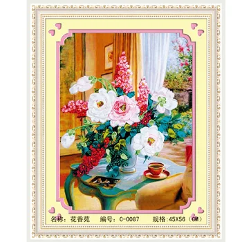 

Needlework,DIY Ribbon Cross stitch Set for Embroidery kit,Summer lavender vase flower ribbon Cross-Stitch Paint home wall decor